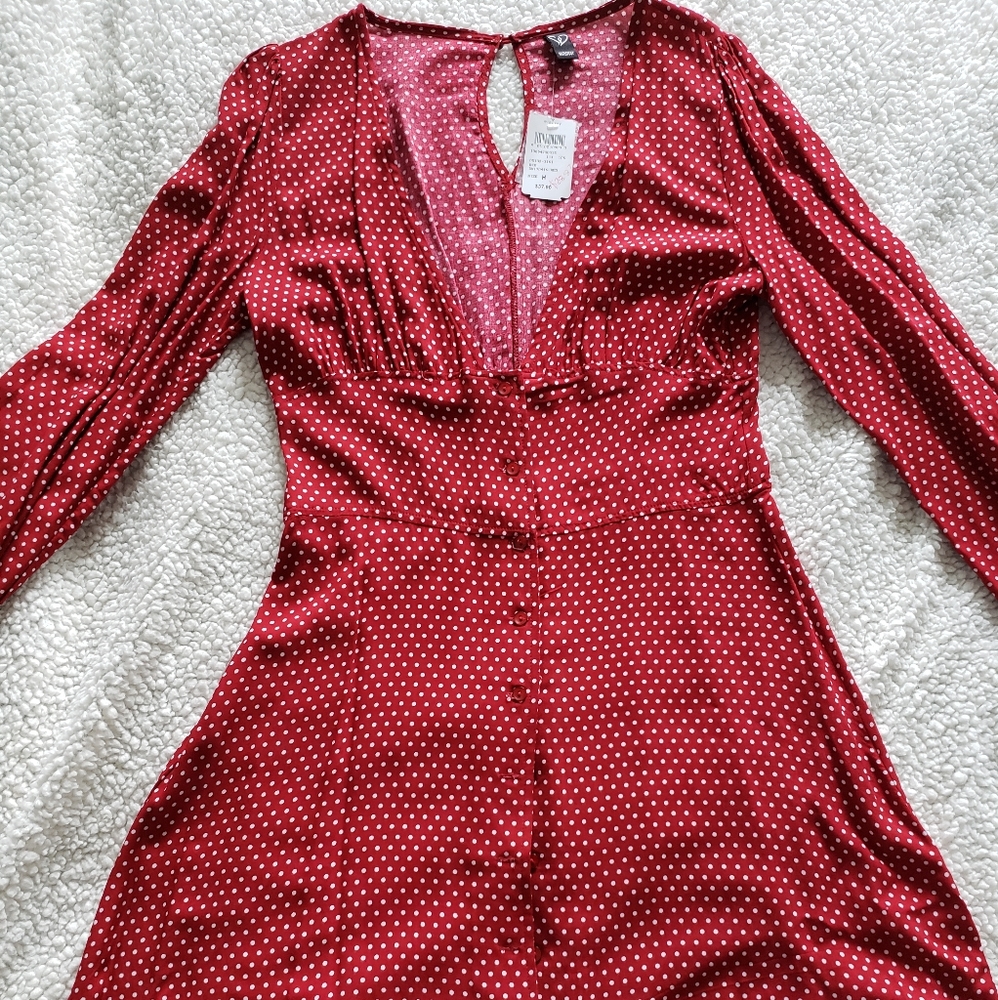 Red and white polka dot dress